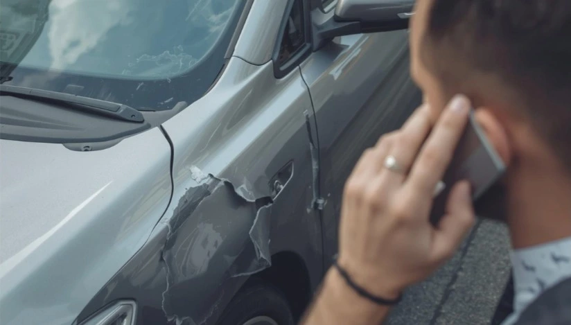 A man is calling for assistance after a car accident.