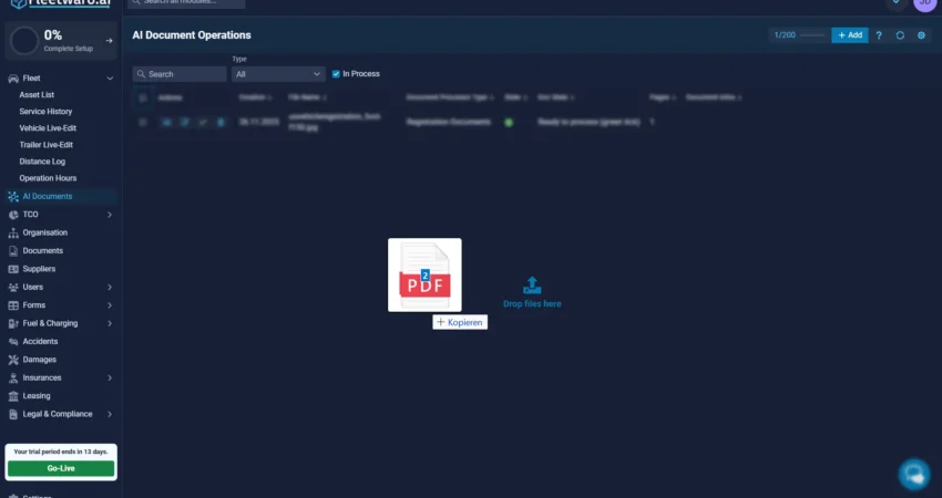fleetwaro onboarding upload documents with AI