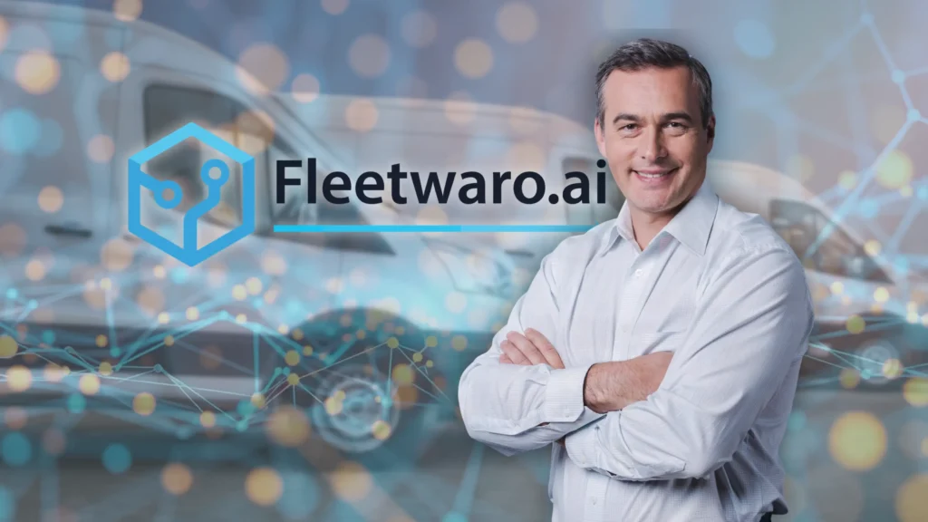 Fleet Manager stands and is satisfied because he is using fleetwaro to manage his company fleet
