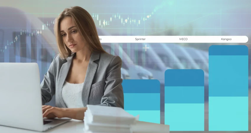 A girl is working in front of a computer and calculates the tco of the fleet